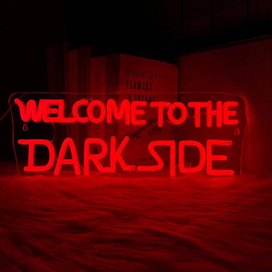 Welcome To The Dark Side neon sign USB powered red glow for bedroom game room decor on Tampa Home & Garden Store