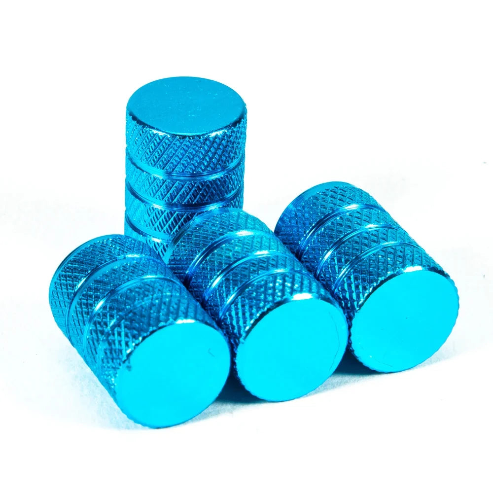 Blue anodized aluminum valve stem caps, 4-pack, knurled texture, BikerZoneZ on Tampa Home & Garden Store