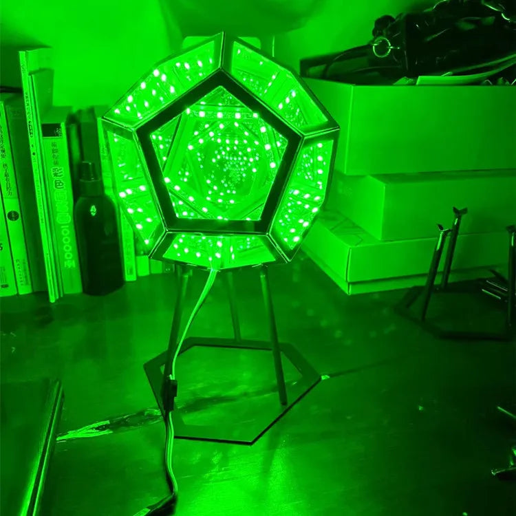 Perfecsy Infinite Dodecahedron LED Night Light, green color, USB powered on tripod stand on Tampa Home & Garden Store