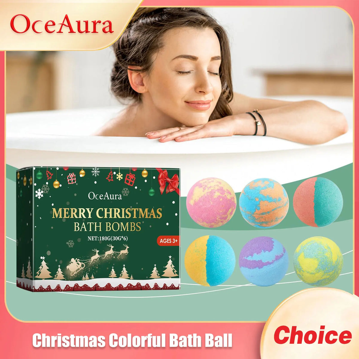 Bath bombs set Christmas Colorful Bath Balls by Silcy Skin in festive box with colorful spheres on Tampa Home & Garden Store
