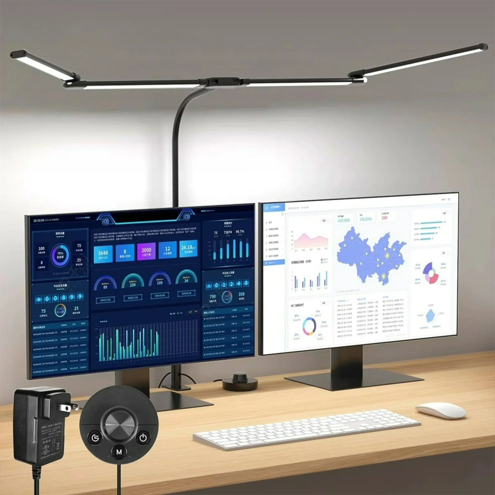 Perfecsy black LED desk lamp with clamp, double-arm, 24W ultra-bright auto-dimming on Tampa Home & Garden Store