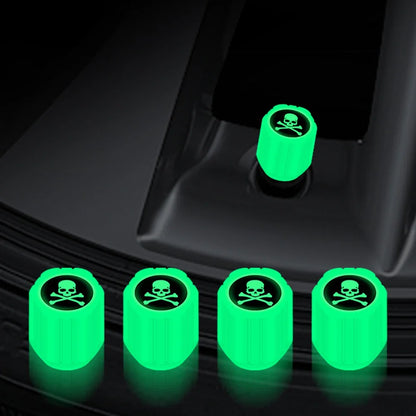 4-pack luminous valve stem caps by BikerZoneZ in neon green with skull icon on Tampa Home & Garden Store