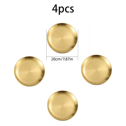 4-piece set of round gold-toned stainless steel plates, 20 cm diameter on Tampa Home & Garden Store