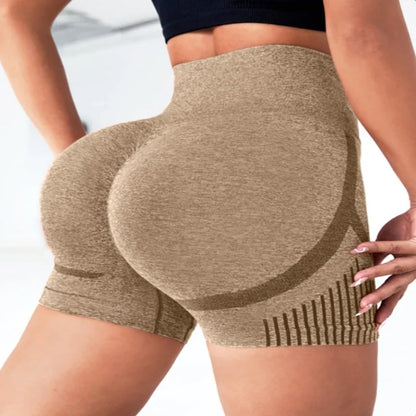 Women yoga leggings high waist seamless shorts in tan with side stripe UpTrend Deals on Tampa Home & Garden Store