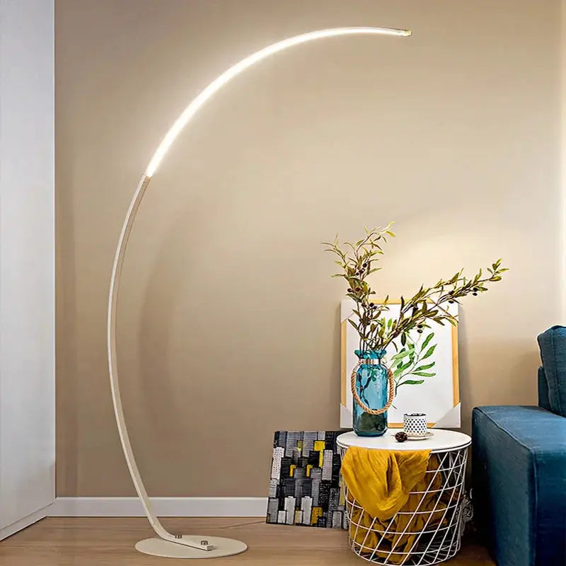 DecorBites LED Art Floor Lamp curved white arc with remote RGB, modern living room decor on Tampa Home & Garden Store
