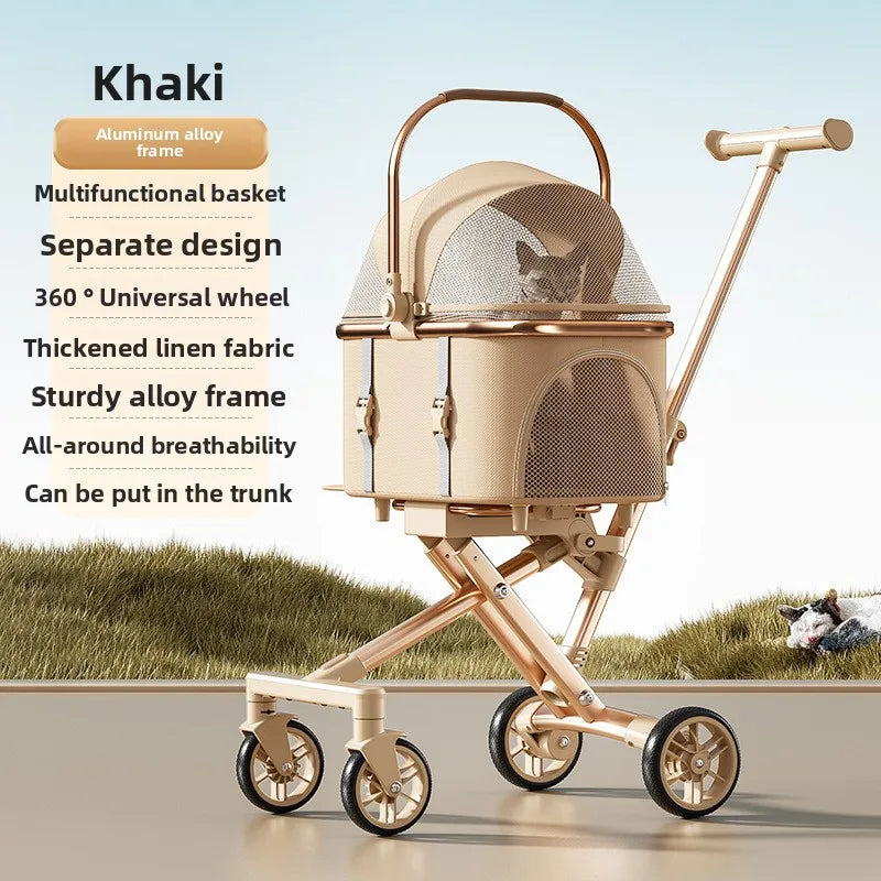 3 in 1 khaki Pet Zen pet stroller with detachable carrier, aluminum frame, foldable on Tampa Home & Garden Store