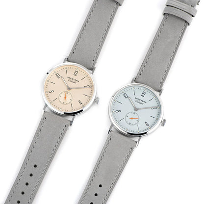 Seestern ultra-thin automatic dress watches with grey leather straps and beige blue dials on Tampa Home & Garden Store