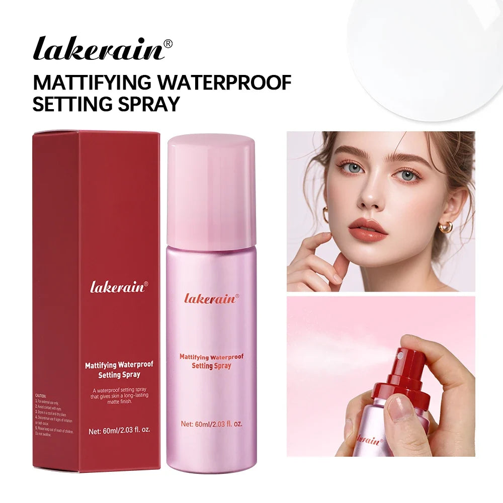 Mattifying Waterproof Setting Spray pink bottle with red box by lakerain for all skin on Tampa Home & Garden Store