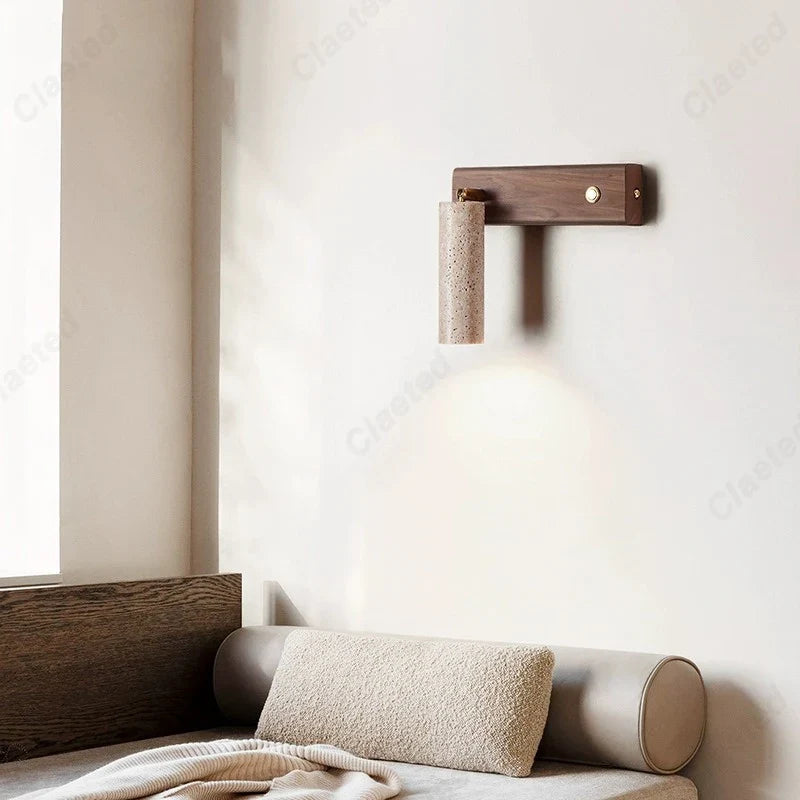 Perfecsy LED cave stone wall lamp with wooden mount and beige shade, adjustable angle lighting on Tampa Home & Garden Store