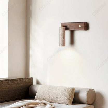 Perfecsy LED cave stone wall lamp with wooden mount and beige shade, adjustable angle lighting on Tampa Home & Garden Store