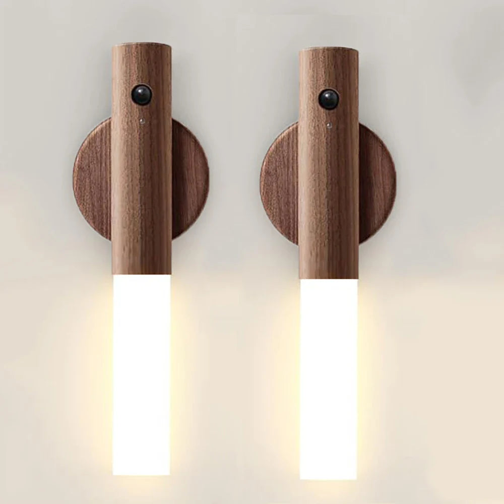 WoodAura | Rechargeable Motion Sensor Wall Sconce with Magnetic Decor