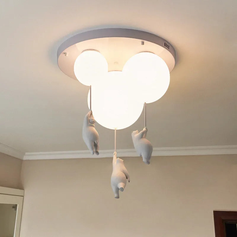 DecorBites Kids Bear LED ceiling chandelier with three white bear pendants on round base on Tampa Home & Garden Store
