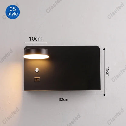 Perfecsy LED wall light with USB and switch on black metal backplate, 32×19 cm panel on Tampa Home & Garden Store