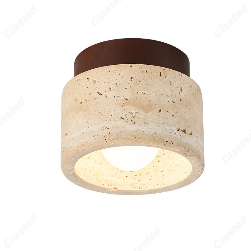 Cream textured cylindrical LED ceiling lamp with dark brown canopy for living room or porch on Tampa Home & Garden Store