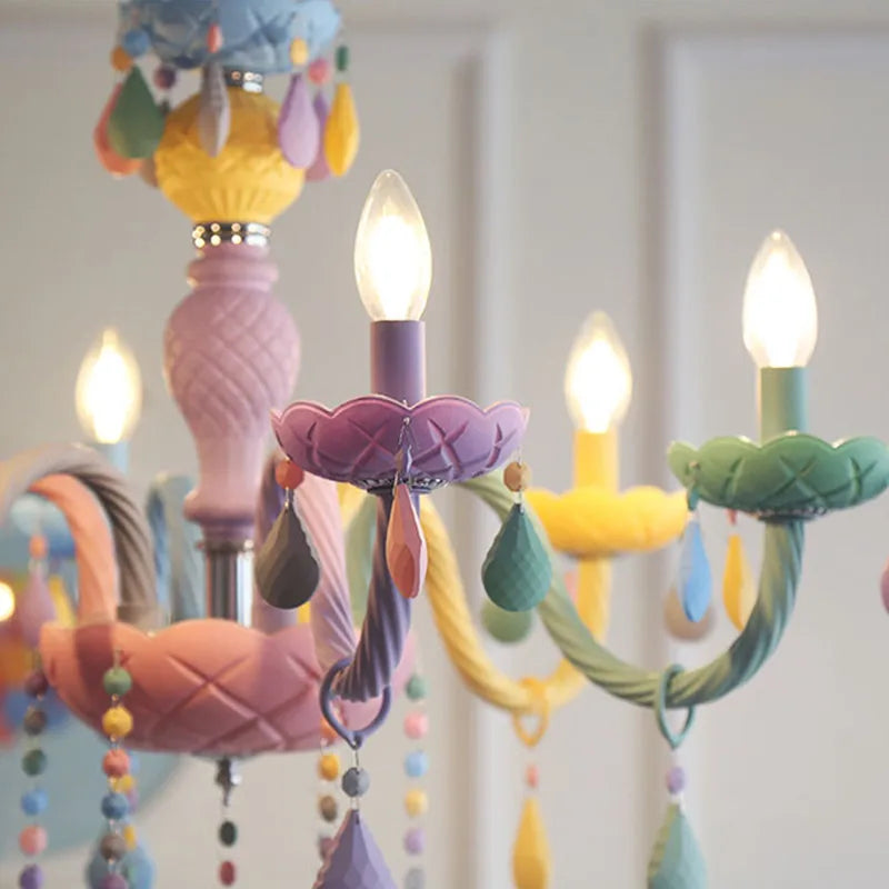 DecorBites Kids Room LED Macaron Ceiling Chandelier arms with crystal beads and LED bulbs on Tampa Home & Garden Store
