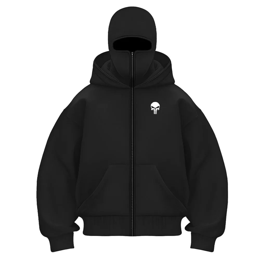 Men's balaclava hoodie half-zip fleece sweatshirt in black with skull UpTrend Deals on Tampa Home & Garden Store