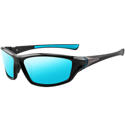Polarized outdoor sunglasses by BikerZoneZ with blue mirrored UV400 lenses, black frame on Tampa Home & Garden Store