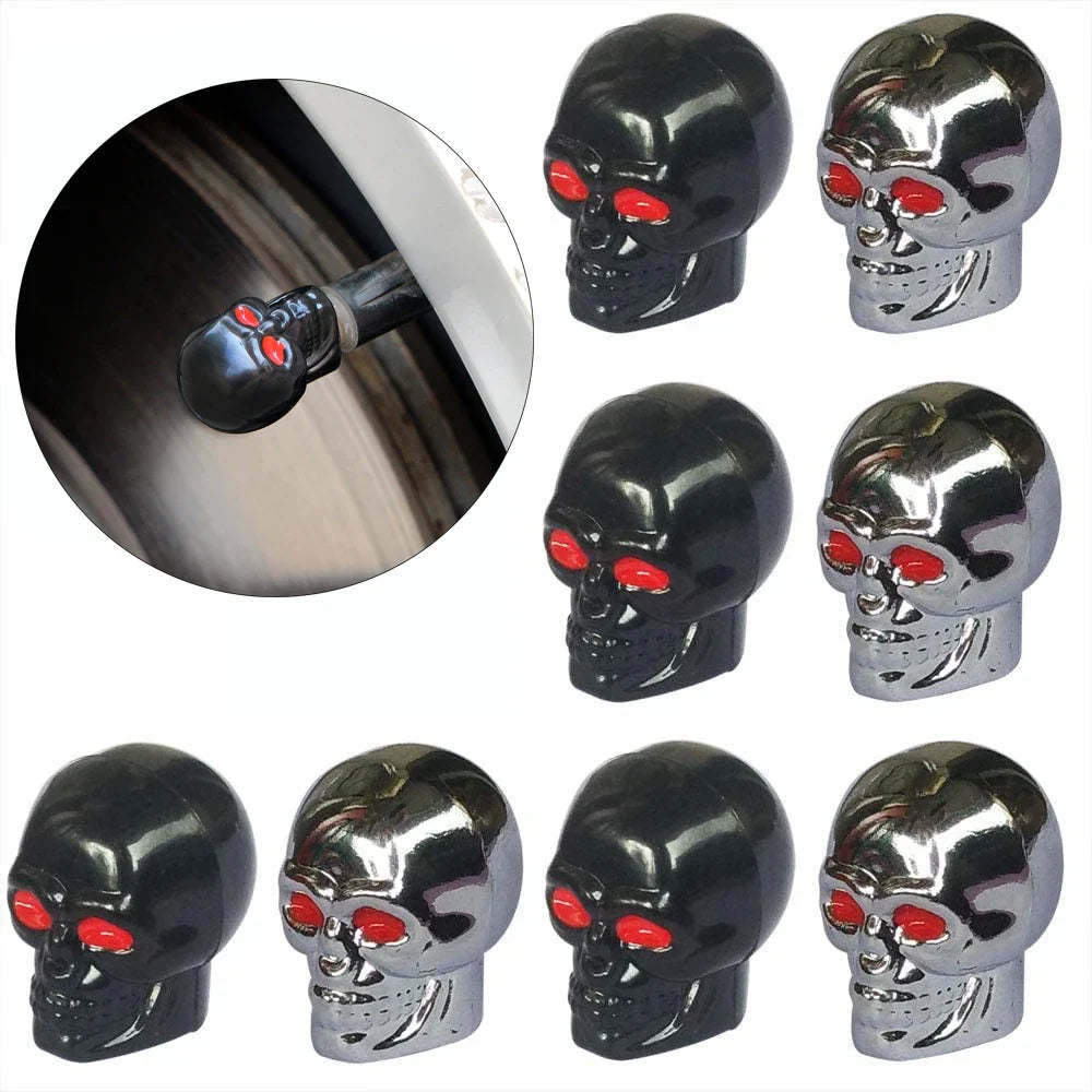 ABS Skull Valve Stem Caps 8-pack black and chrome by BikerZoneZ valvecaps on Tampa Home & Garden Store