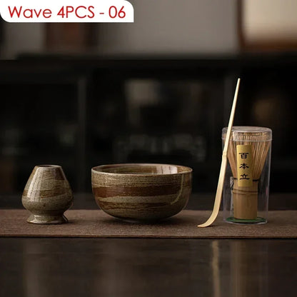 Perfecsy 4-piece Japanese matcha set with bamboo whisk, scoop, bowl, and brush on Tampa Home & Garden Store