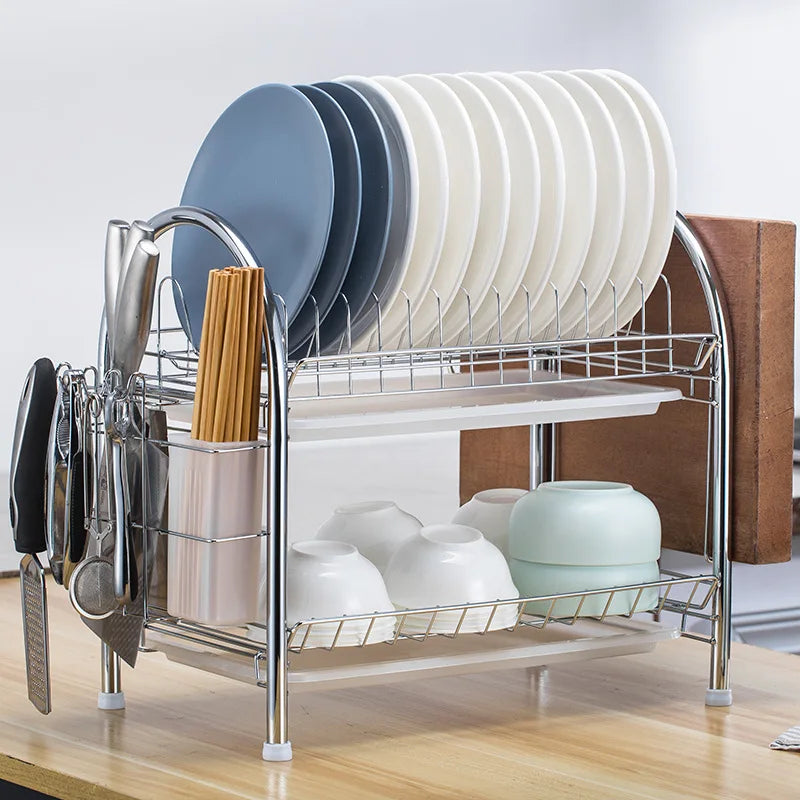 3-Tier Kitchen Drying Rack & Dish Organizer Shelf with Drain Board
