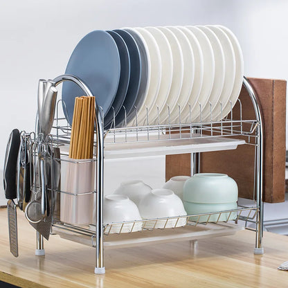3-Tier Kitchen Drying Rack & Dish Organizer Shelf with Drain Board