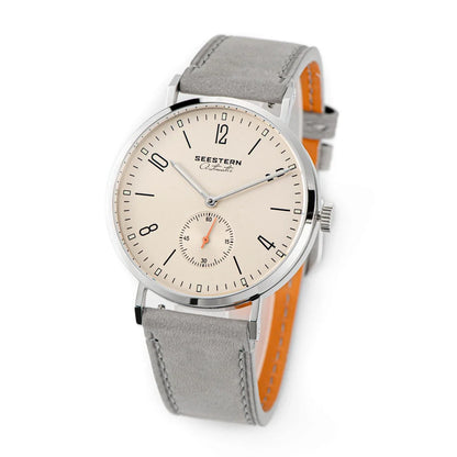 Men's Ultra-Thin Automatic Dress Watch Seestern beige dial stainless steel case grey strap on Tampa Home & Garden Store