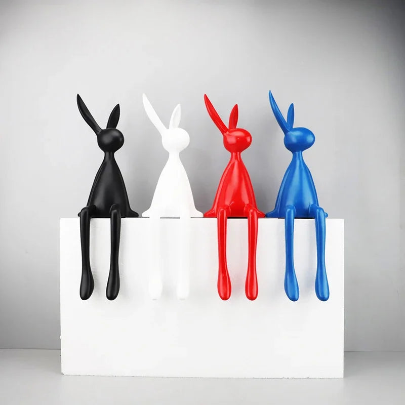 Abstract rabbit sculpture set in black white red blue, 4-piece decor by Perfecsy on Tampa Home & Garden Store