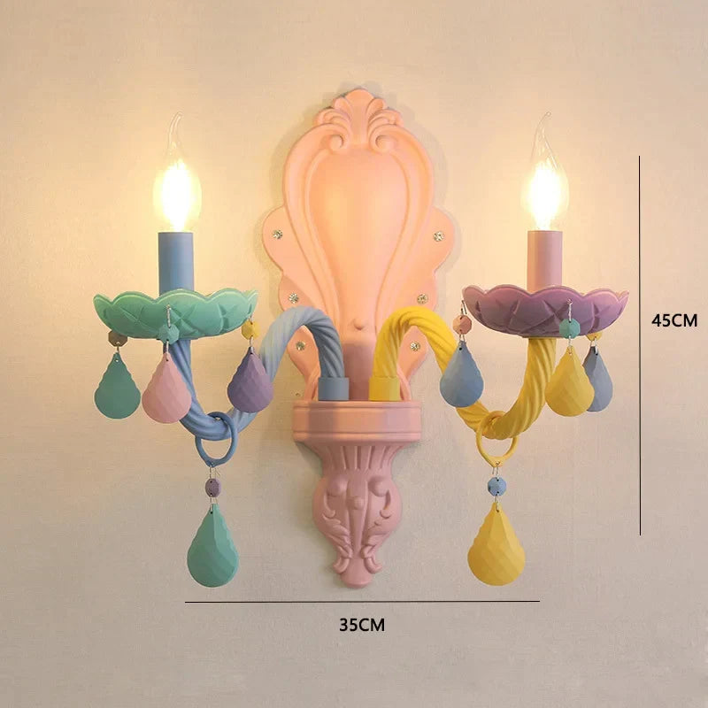 DecorBites Kids Room LED Macaron Ceiling Chandelier pastel pink backplate with teal and purple arms on Tampa Home & Garden Store