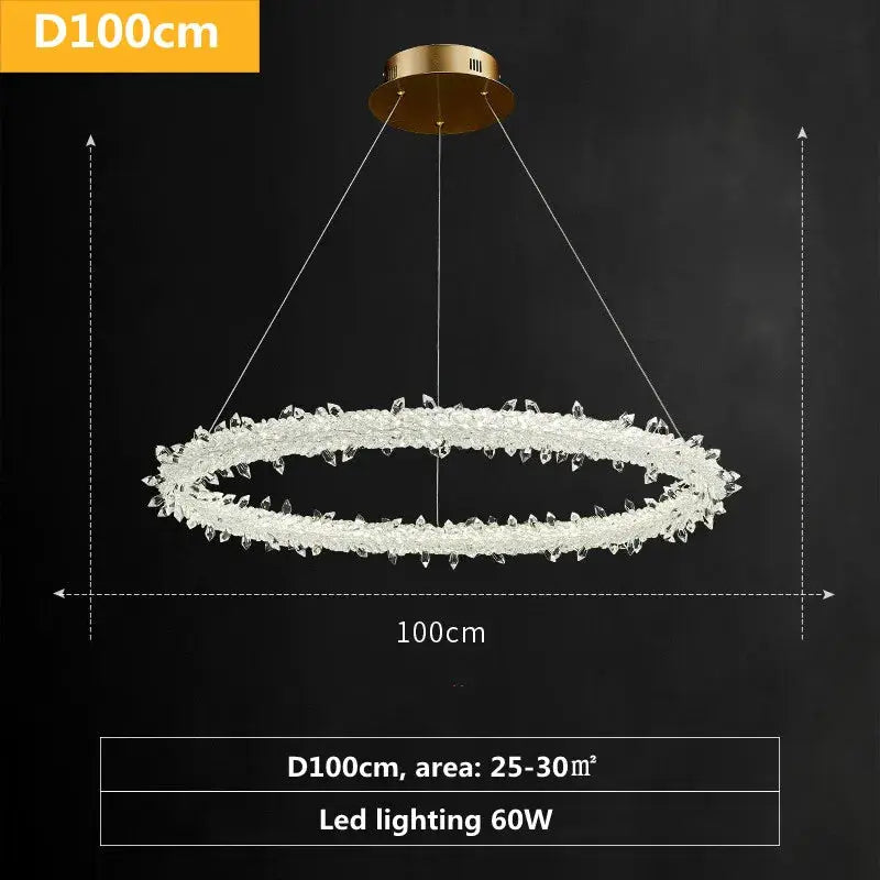 DecorBites Luxe Crystal Circle LED Pendant Light, dimmable Art Deco chandelier 100cm on Tampa Home & Garden Store