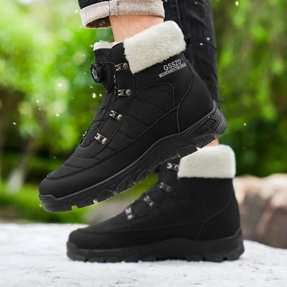 Mens Winter Snow Boots UpTrend Deals, black with white fur, rugged outsole, GSSZO branding on Tampa Home & Garden Store