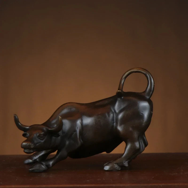 Perfecsy 12cm brass ox Wall Street bull figurine, charging stock market sculpture for home on Tampa Home & Garden Store
