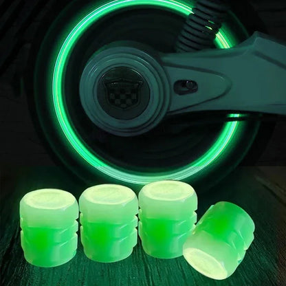 Luminous valve stem caps by BikerZoneZ in neon green, dustproof, five caps shown on Tampa Home & Garden Store