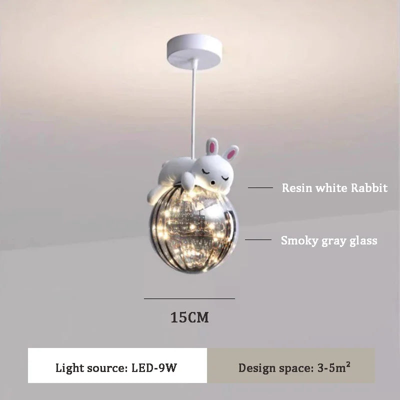 DecorBites Kids Room LED Bear Bunny pendant light with smoky gray glass globe 15cm LED-9W on Tampa Home & Garden Store