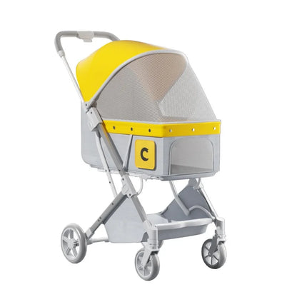 Foldable Pet Stroller by Pet Zen with yellow canopy and breathable mesh on Tampa Home & Garden Store