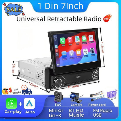 1-DIN 7-inch retractable black car stereo MP5 touchscreen with CarPlay UpTrend Deals on Tampa Home & Garden Store