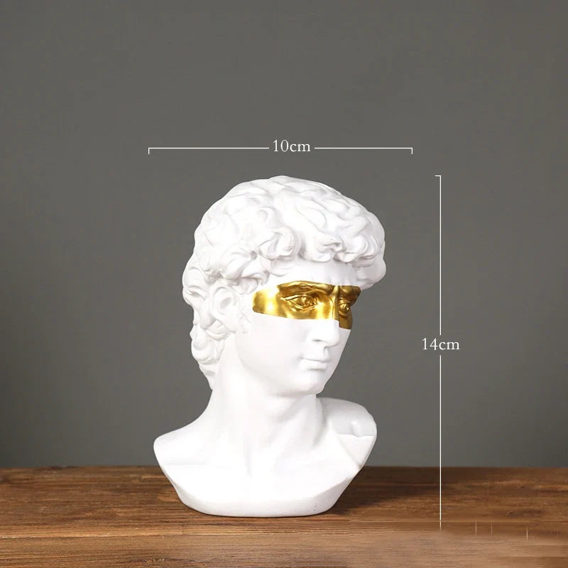 David head resin bust with gold-tone eye mask, white sculpture for home decor, Perfecsy on Tampa Home & Garden Store