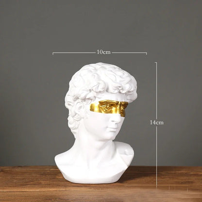 David head resin bust with gold-tone eye mask, white sculpture for home decor, Perfecsy on Tampa Home & Garden Store