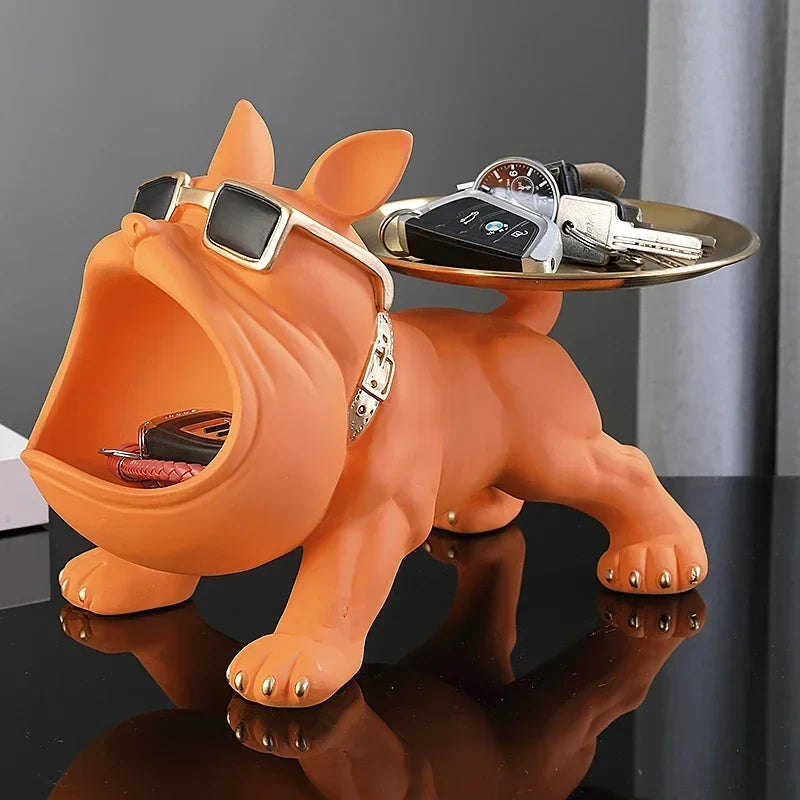 Perfecsy orange bulldog key-storage figurine, resin decor statue with back tray for keys on Tampa Home & Garden Store