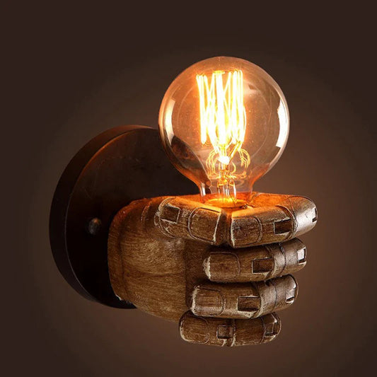Resin Hand Wall Lamp fist sconce with Edison bulb Moktan Sabai wall light fixture on Tampa Home & Garden Store