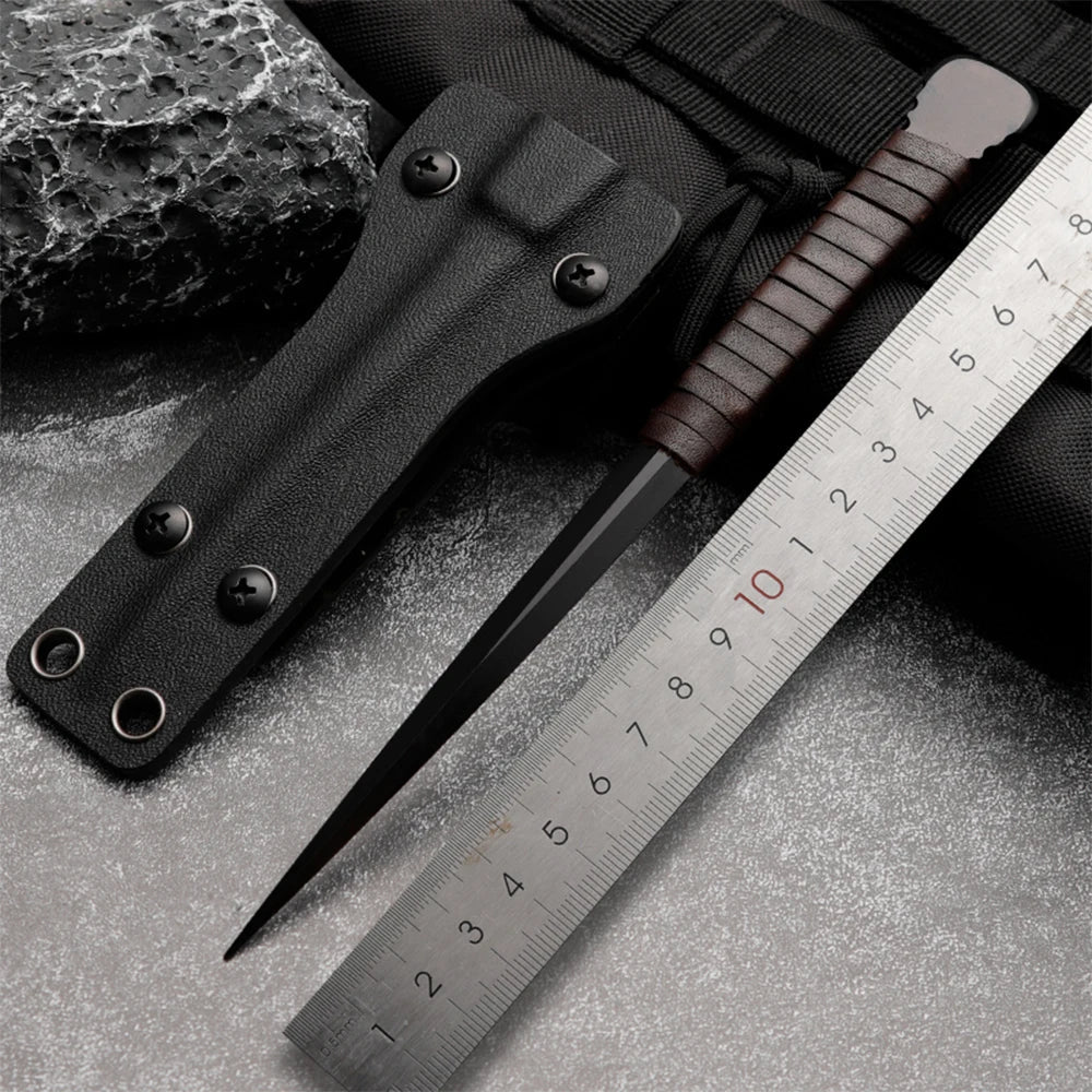Compact Steel and Leather Camping Knife Tool