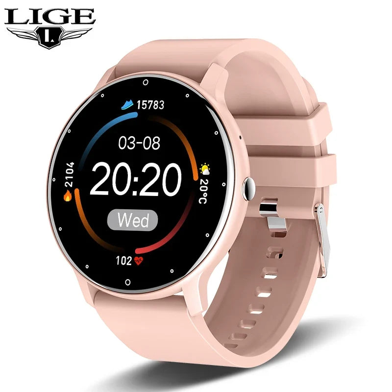 Smartwatch round UpTrend Deals, rose-gold case, pink strap, Bluetooth calls, HR monitor, LIGE logo on Tampa Home & Garden Store