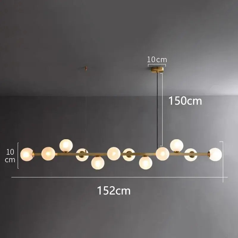 DecorBites LED pendant chandelier with brass bar and globe bulbs, 152 cm long on Tampa Home & Garden Store