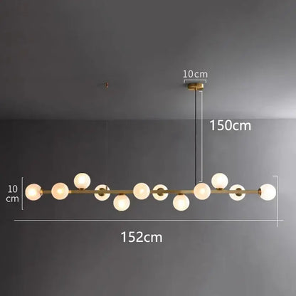 DecorBites LED pendant chandelier with brass bar and globe bulbs, 152 cm long on Tampa Home & Garden Store