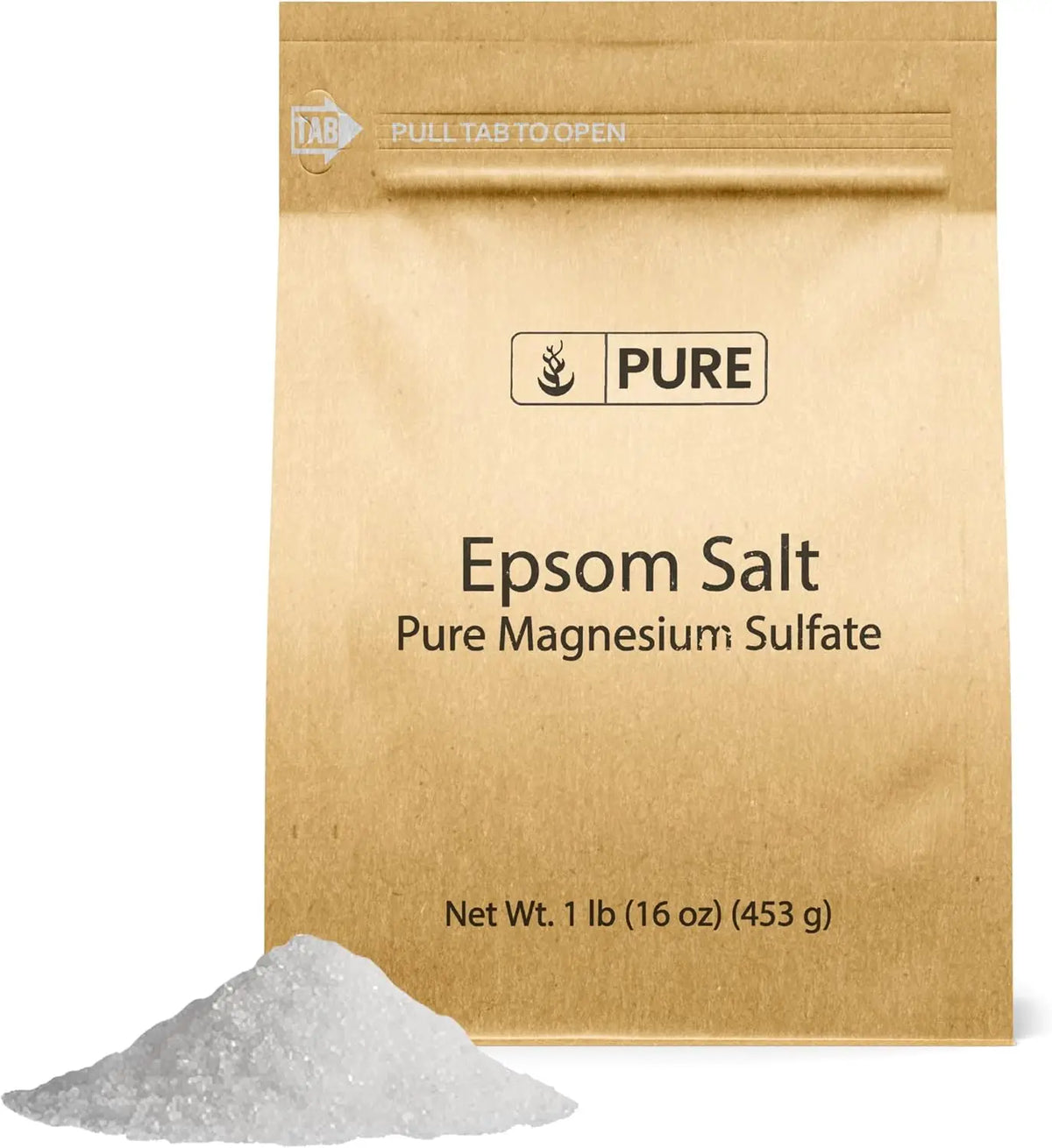 Epsom Salt bag with kraft pouch, pure magnesium sulfate, 1 lb, white crystals, Silcy Skin on Tampa Home & Garden Store