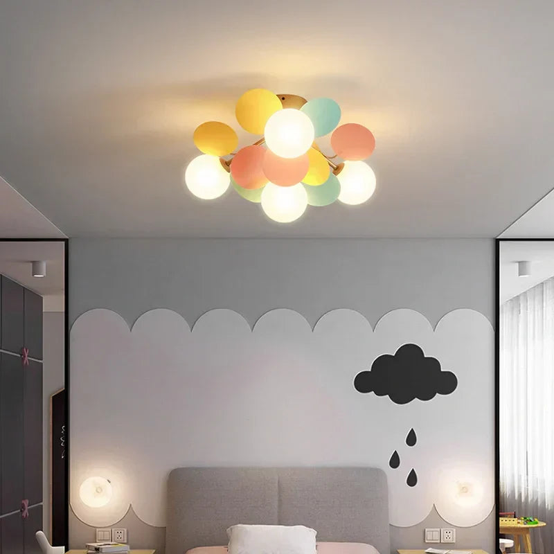 DecorBites Kids LED Ceiling Light chandelier with multicolor iron sheet glass spheres on Tampa Home & Garden Store