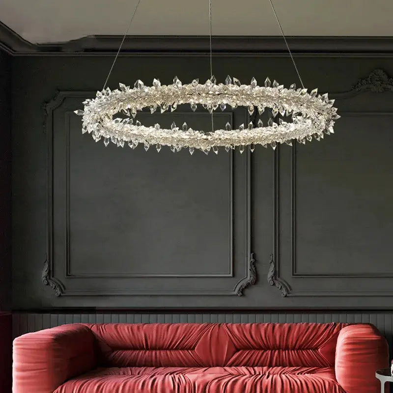 DecorBites Luxe Crystal Pendant Light circle chandelier with clear crystals, dimmable LED on Tampa Home & Garden Store