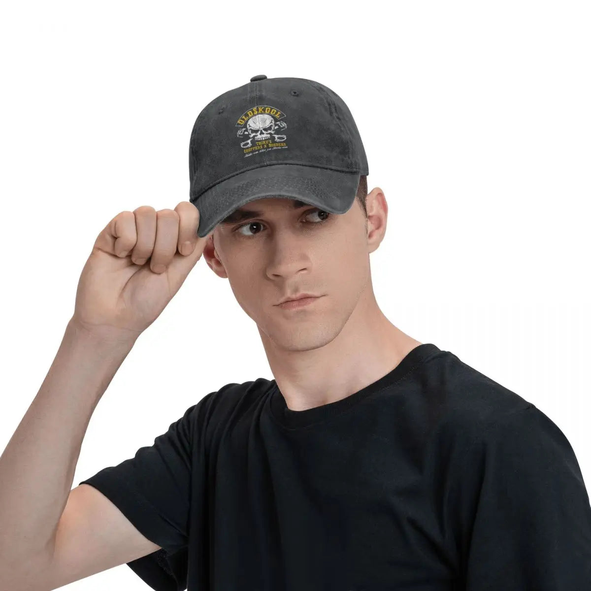 Vintage BSA Chopper cap, black washed cotton with skull logo embroidery by BikerZoneZ on Tampa Home & Garden Store