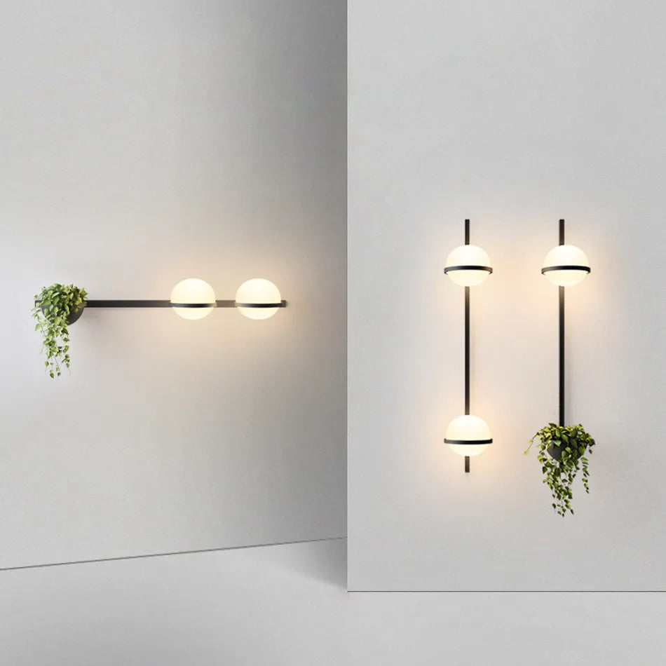 DecorBites LED Art Deco Plant Wall Light set: horizontal twin globe and vertical rod designs on Tampa Home & Garden Store