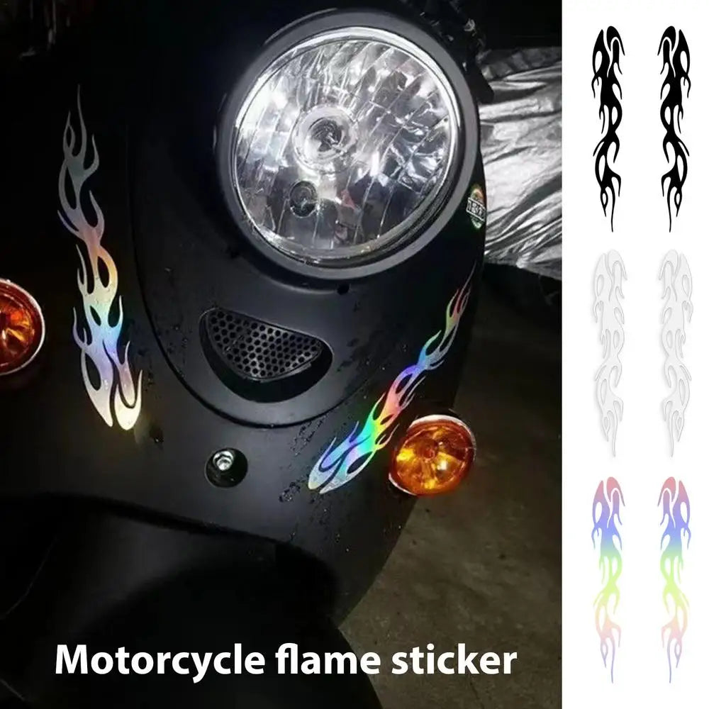 Motorcycle reflective flame sticker set by BikerZoneZ, waterproof, rainbow gradient design on Tampa Home & Garden Store