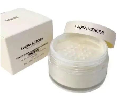 Laura Mercier translucent loose powder box and jar, white packaging, breathable matte formula on Tampa Home & Garden Store